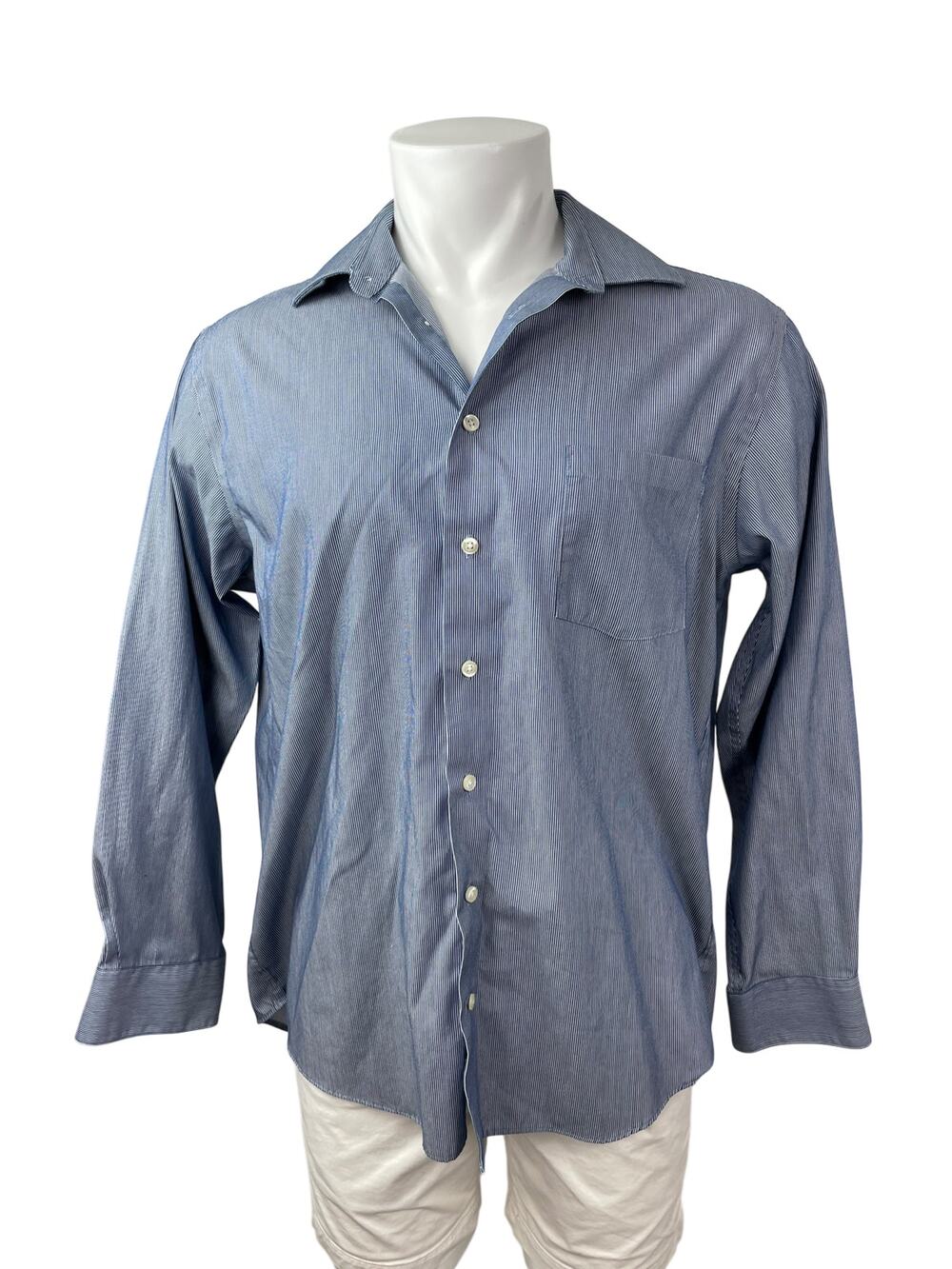 Kenneth Cole Reaction Men's Blue Striped Long Sleeve Button Up Dress Shirt Top L